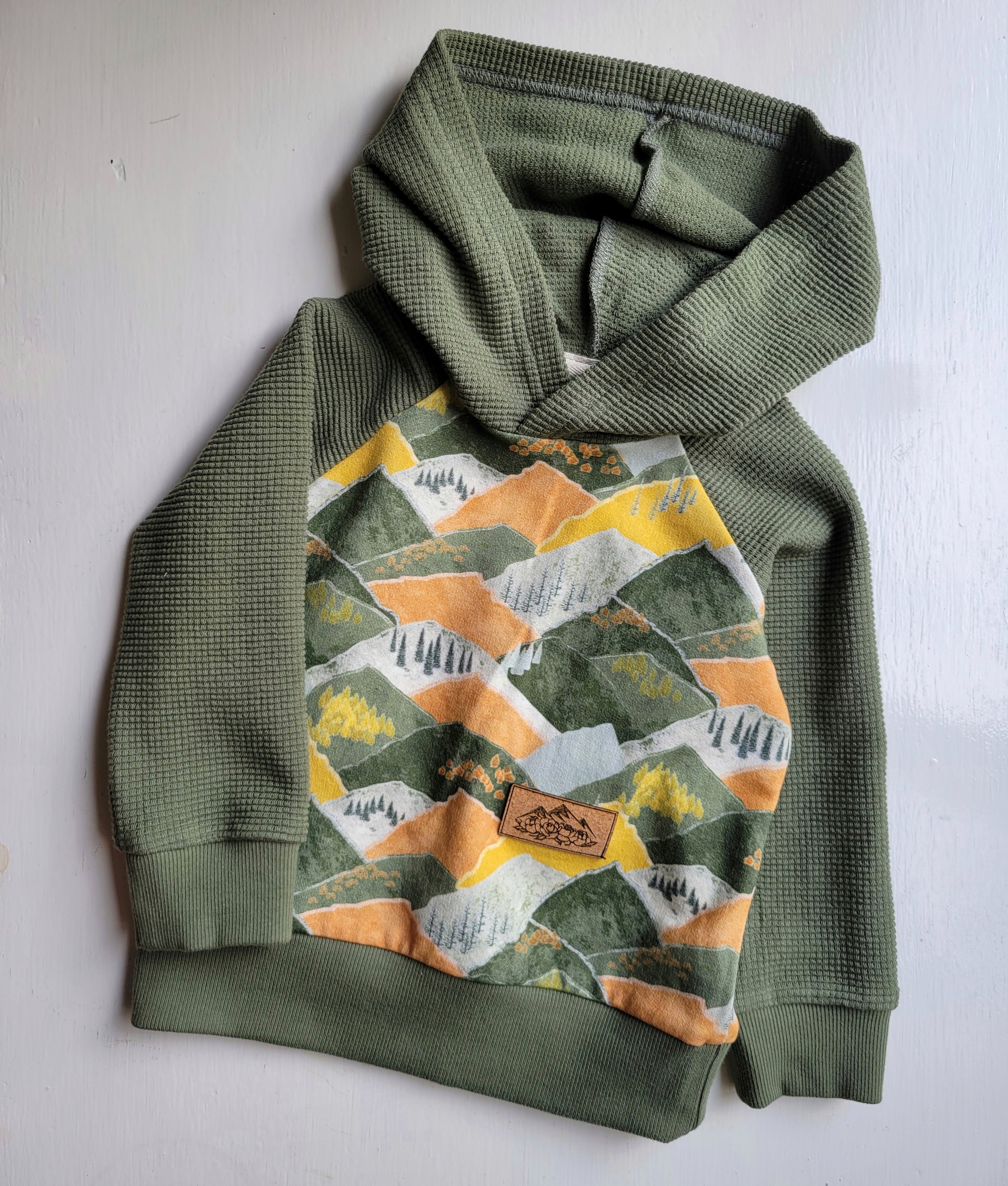 Kids Green Waffle Mountain Hoodie