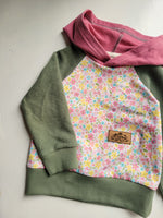 Kids Green Waffle Pink Floral Hoodie