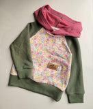 Kids Green Waffle Pink Floral Hoodie