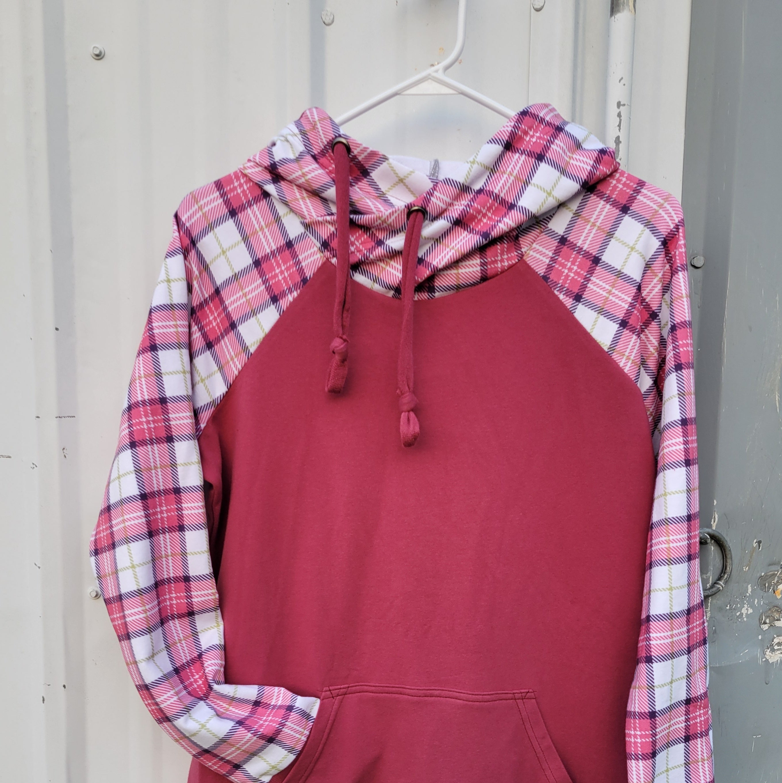 Women's Dark Pink Plaid Hoodie