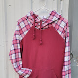 Women's Dark Pink Plaid Hoodie