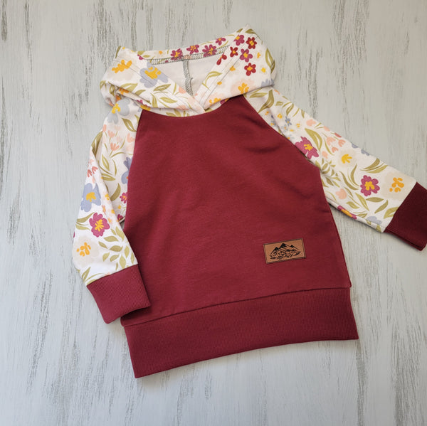 Kids Burgundy Floral Hoodie