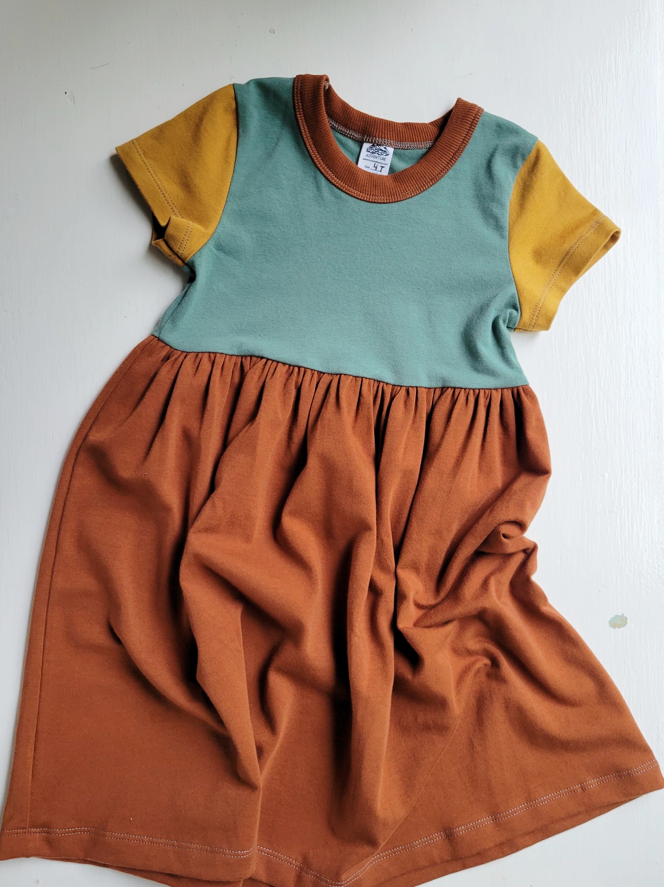 Colorful Girls Dresses -Blue, Rust, Gold, Green - Organic American made Cotton