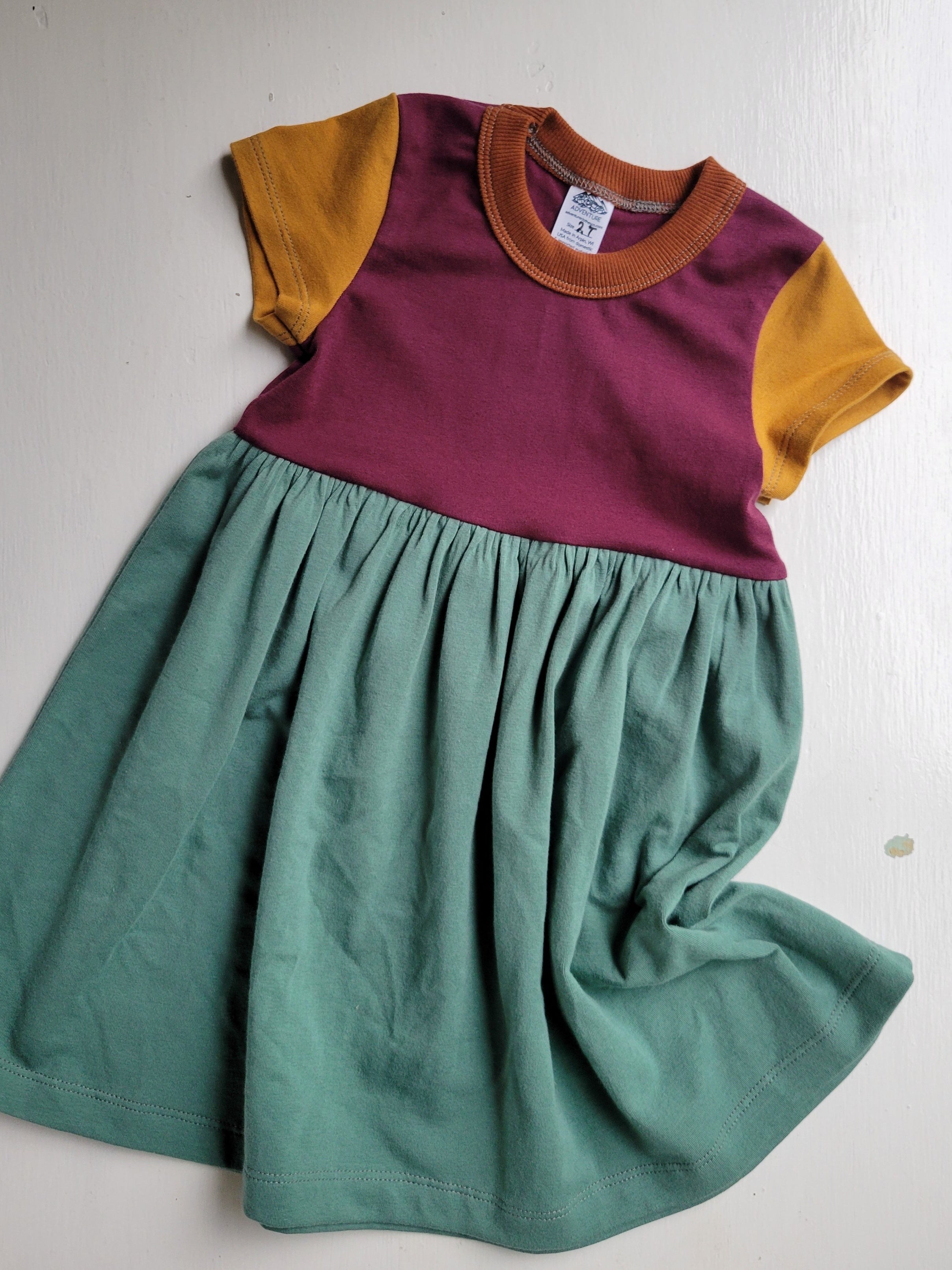Colorful Girls Dresses -Blue, Rust, Gold, Green - Organic American made Cotton