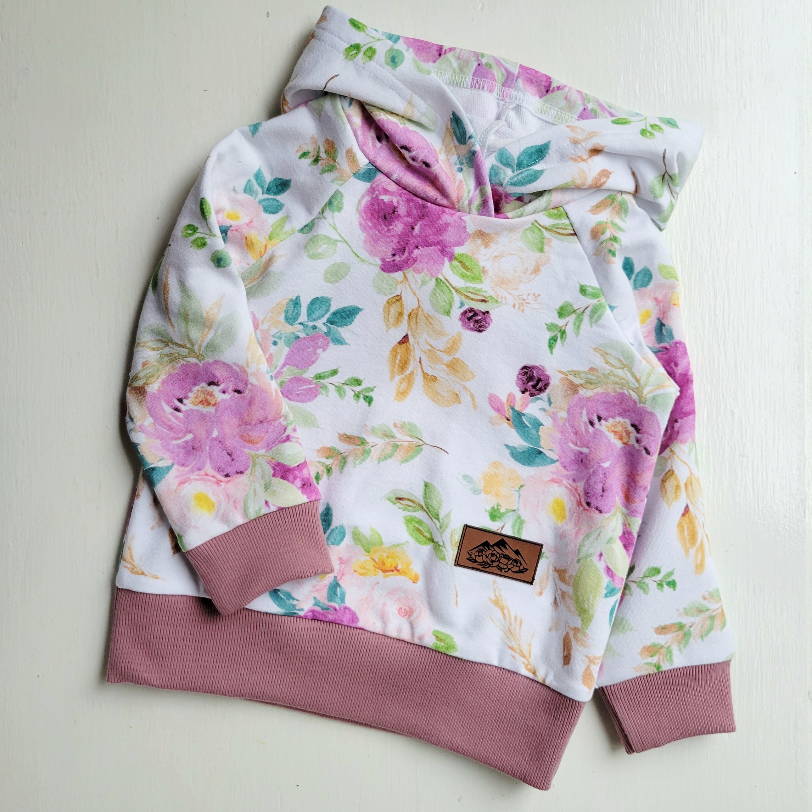 Kids Pink Floral hoodie - American Made Cotton Fabric