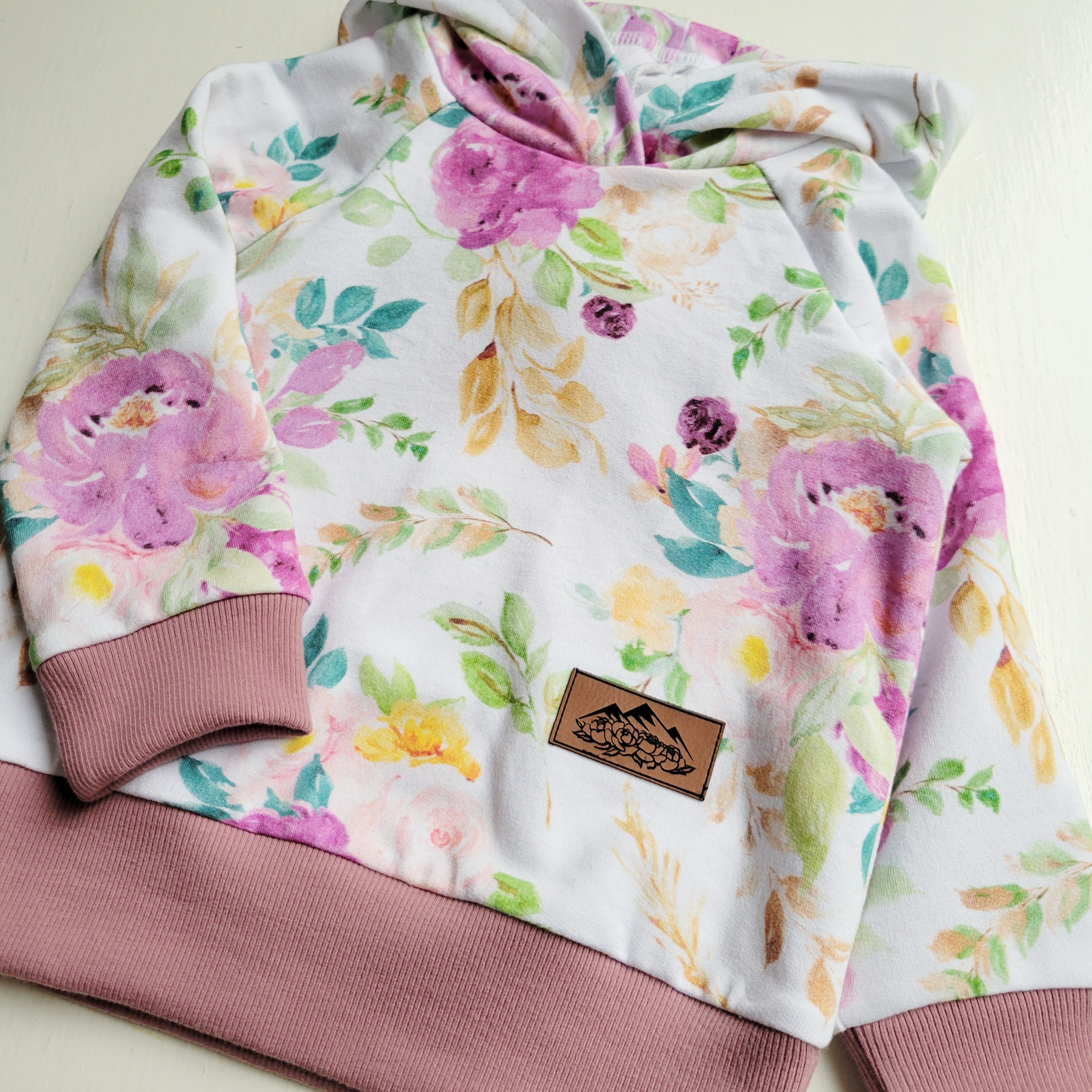 Kids Pink Floral hoodie - American Made Cotton Fabric