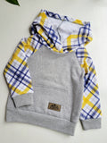 Kids Grey Plaid hoodie - American Made Cotton Fabric