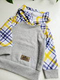 Kids Grey Plaid hoodie - American Made Cotton Fabric