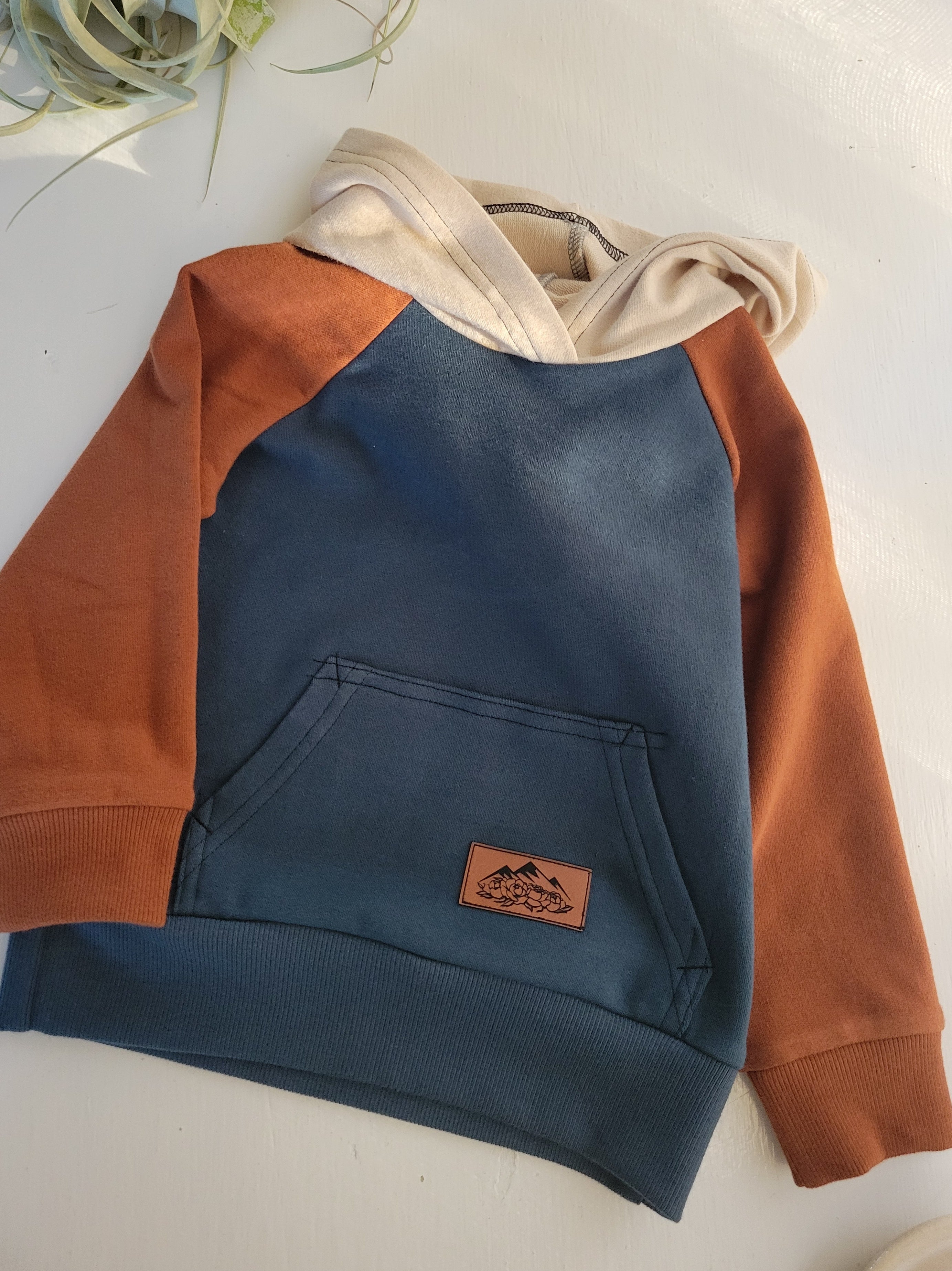 Kids Colorblock hoodies - Cream, Cinnamon, Dark Teal
