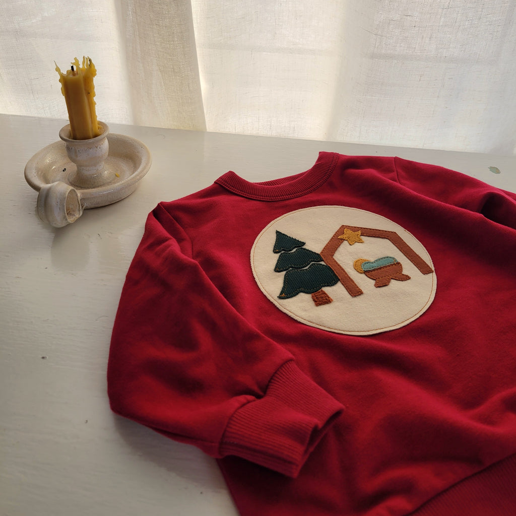 Kids Christmas Pullover - Scarlet Red - Organic American Made Cotton
