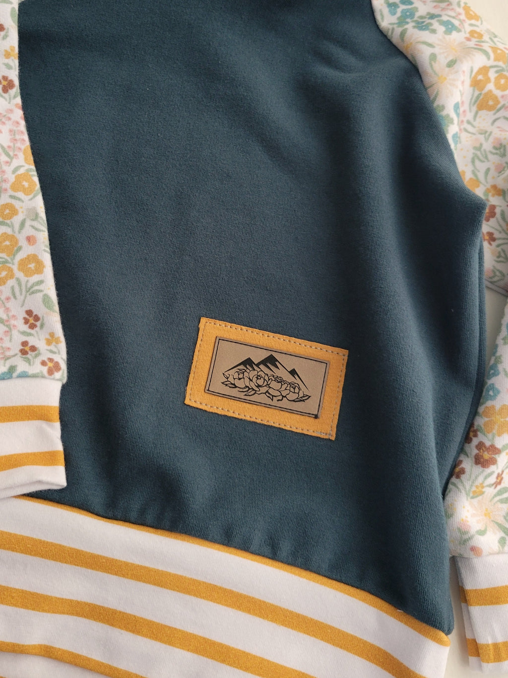 Kids Blue Gold Floral Hoodie - American Made Cotton Fabric