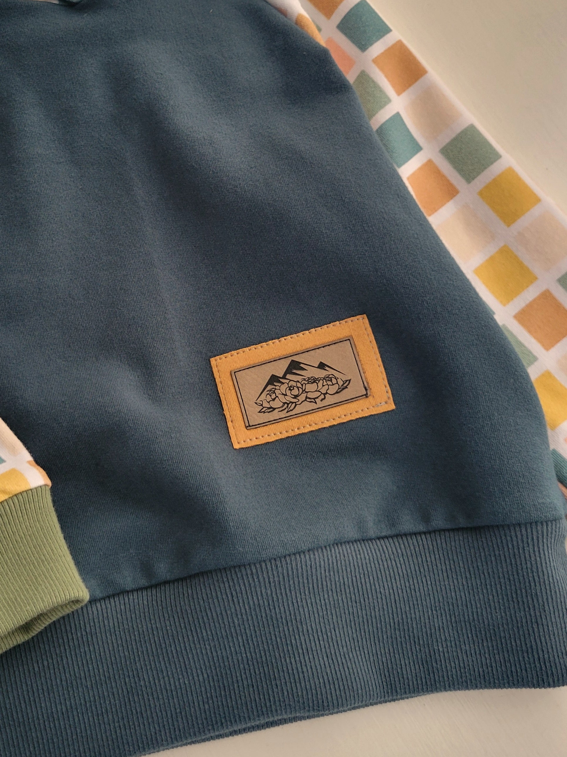 Kids Blue Gold Check Hoodie - American Made Cotton Fabric