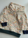 Kids Blue/Green Floral Cotton Fleece Hoodie
