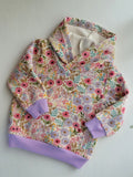 Kids Bright Purple Floral Cotton Fleece Hoodie