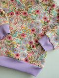 Kids Bright Purple Floral Cotton Fleece Hoodie