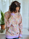 Adult Bright Purple Floral Cotton Fleece Hoodie