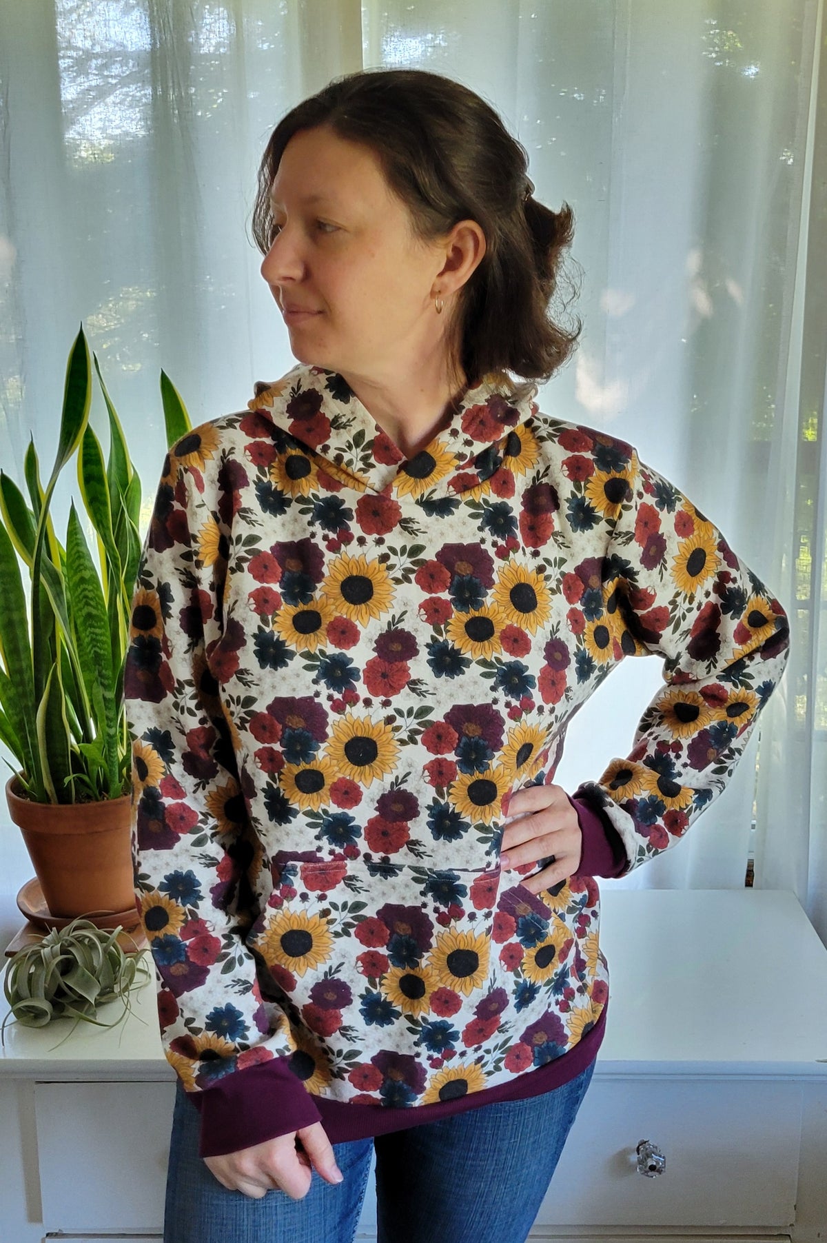Adult Purple Sunflower Cotton Fleece Hoodie