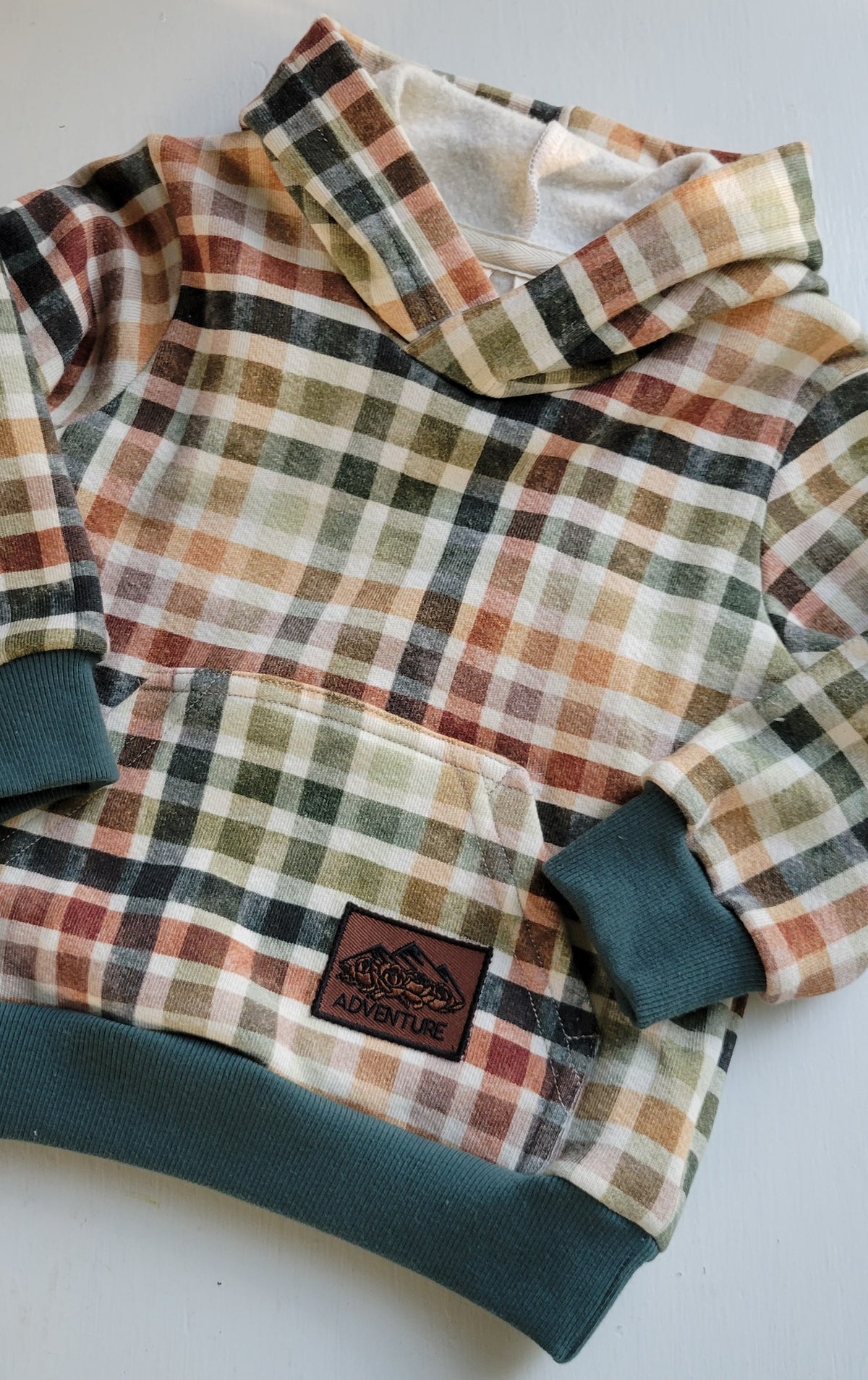 Adult Earthy Plaid Cotton Fleece Hoodie