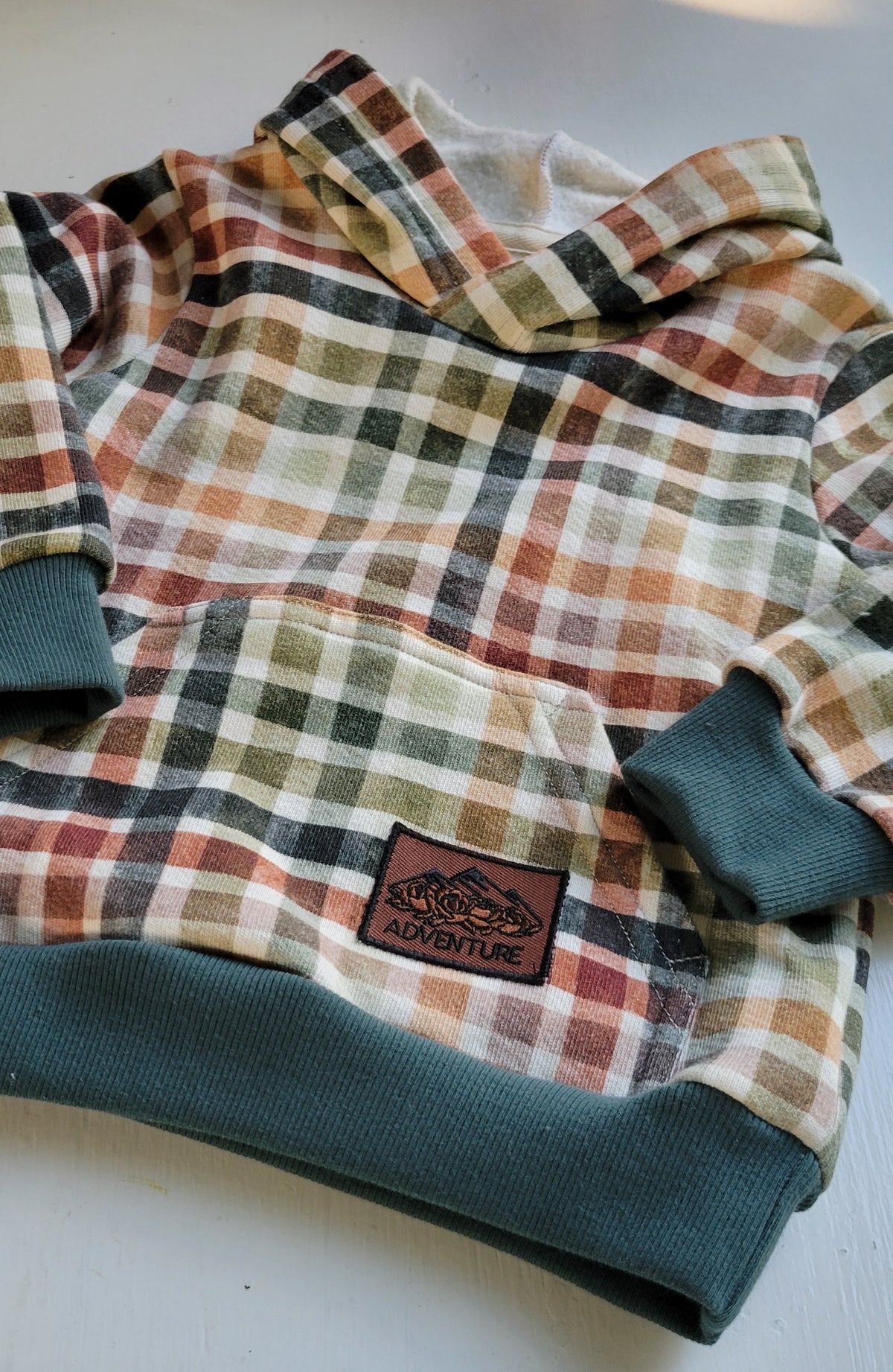 Adult Earthy Plaid Cotton Fleece Hoodie