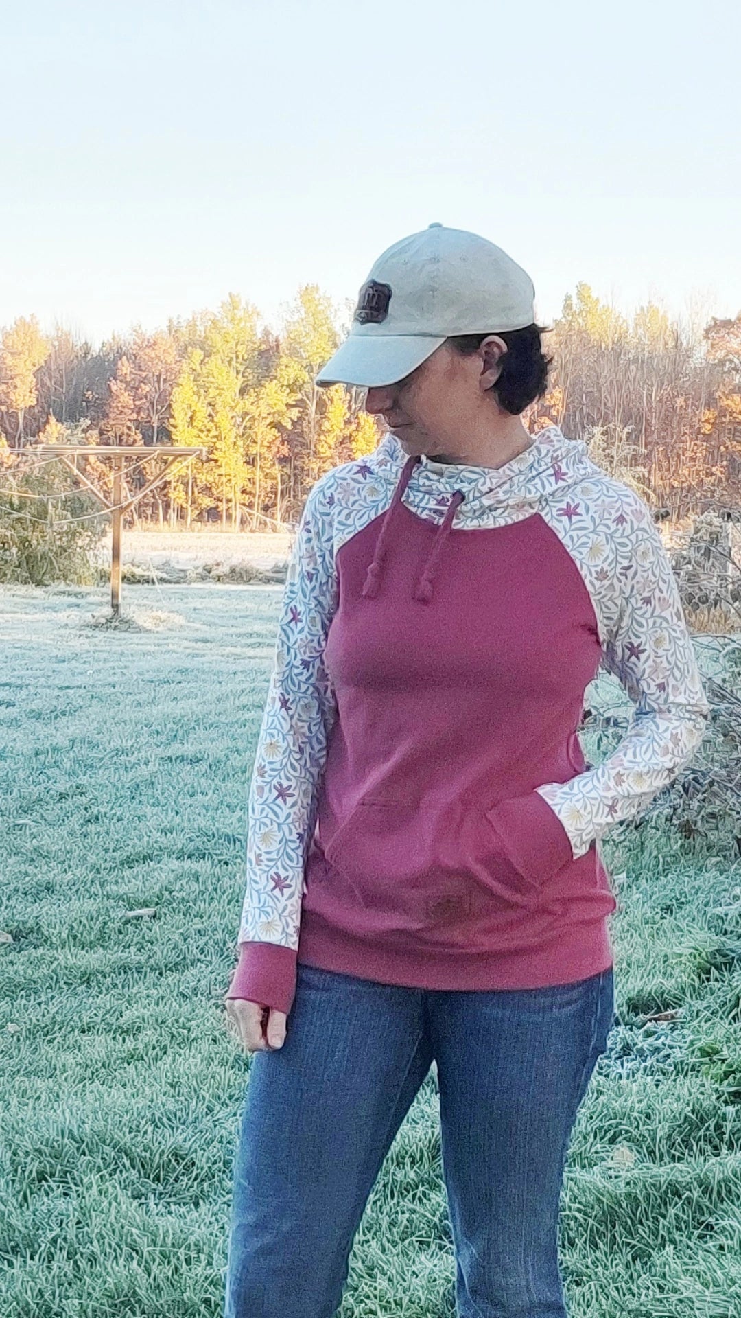 Women's Burgundy Floral Hoodie