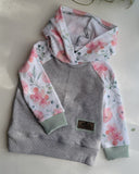 Kids Hoodie- Light Grey, Coral Floral