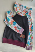 Kids Hoodie - Bright Floral, Dark Grey