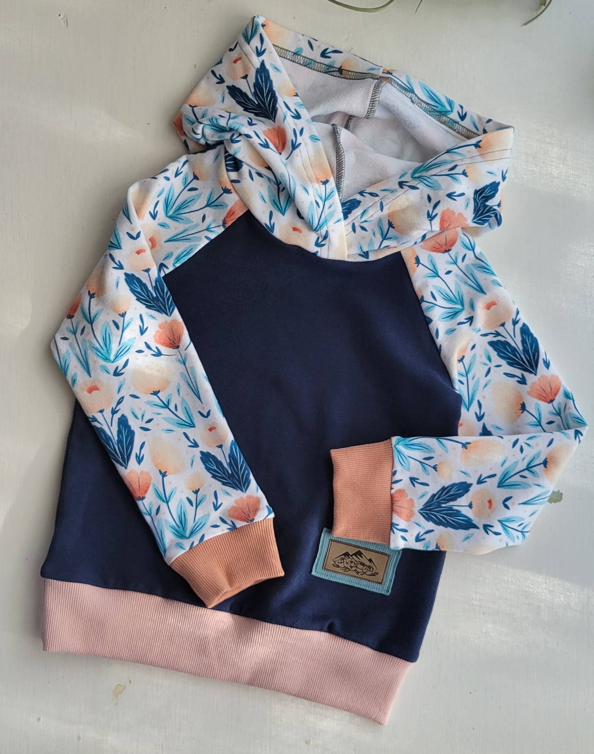 Kids Hoodie- Navy, Blue Floral