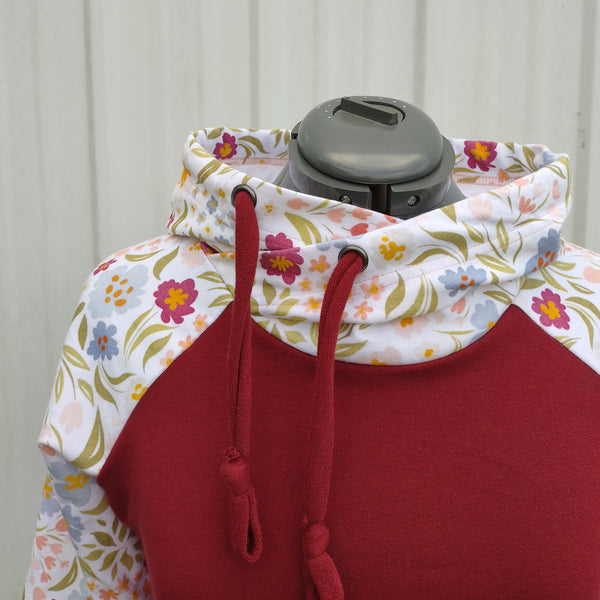 Women's Burgundy Floral Hoodie