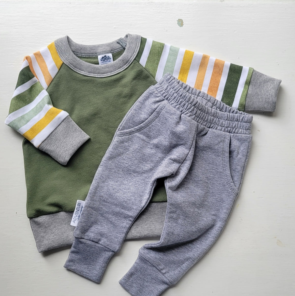 Green, Gray, Gold Toddler Pullover
