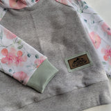 Kids Hoodie- Light Grey, Coral Floral